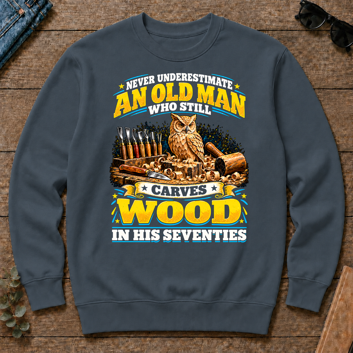 Yellow An Old Man Still Carves Wood In His Seventies - dark-heather - CS2D-DarkHeather