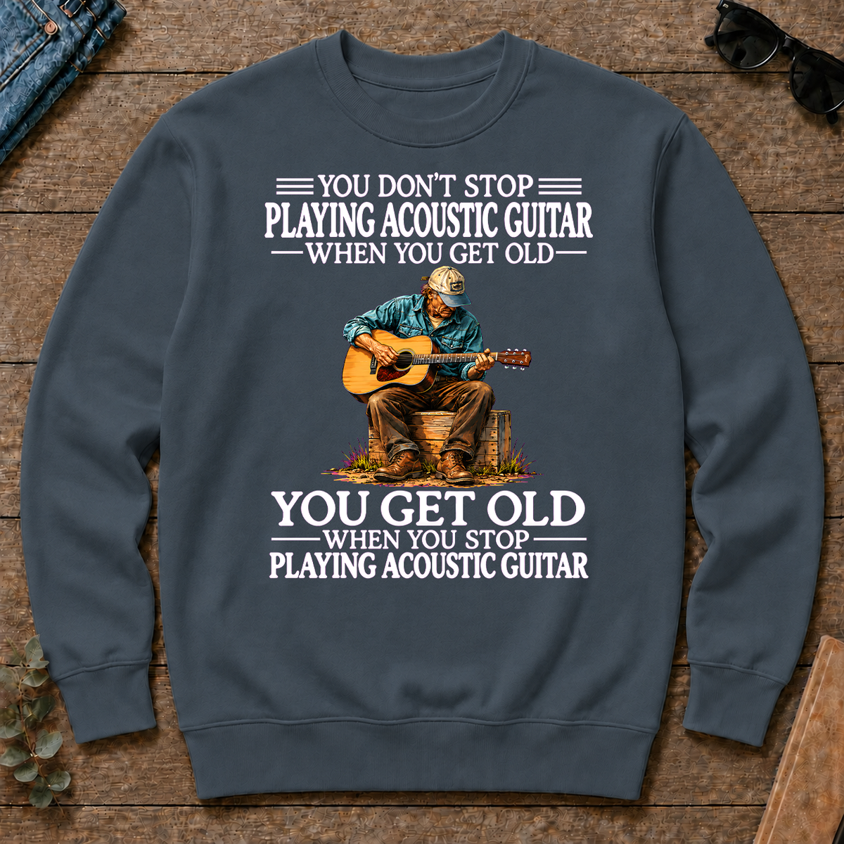 Old Man Don't Stop Playing Acoustic Guitar - dark-heather - CS2D-DarkHeather