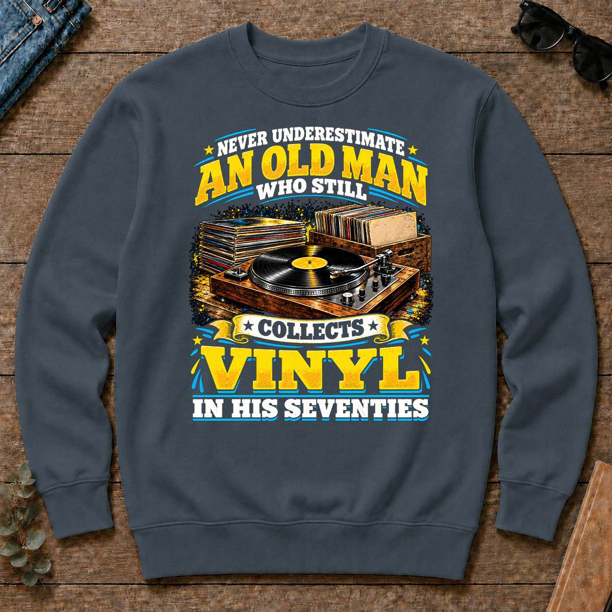 Yellow An Old Man Still Collects Vinyl In His Seventies - dark-heather - CS2D-DarkHeather