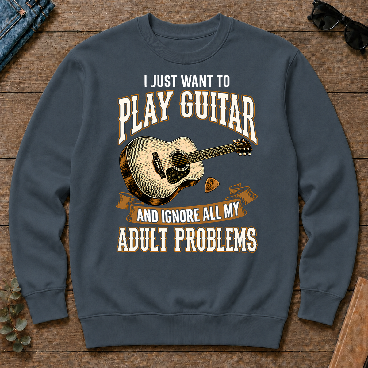 Vintage I Just Want To Play Guitar - dark-heather - CS2D-DarkHeather