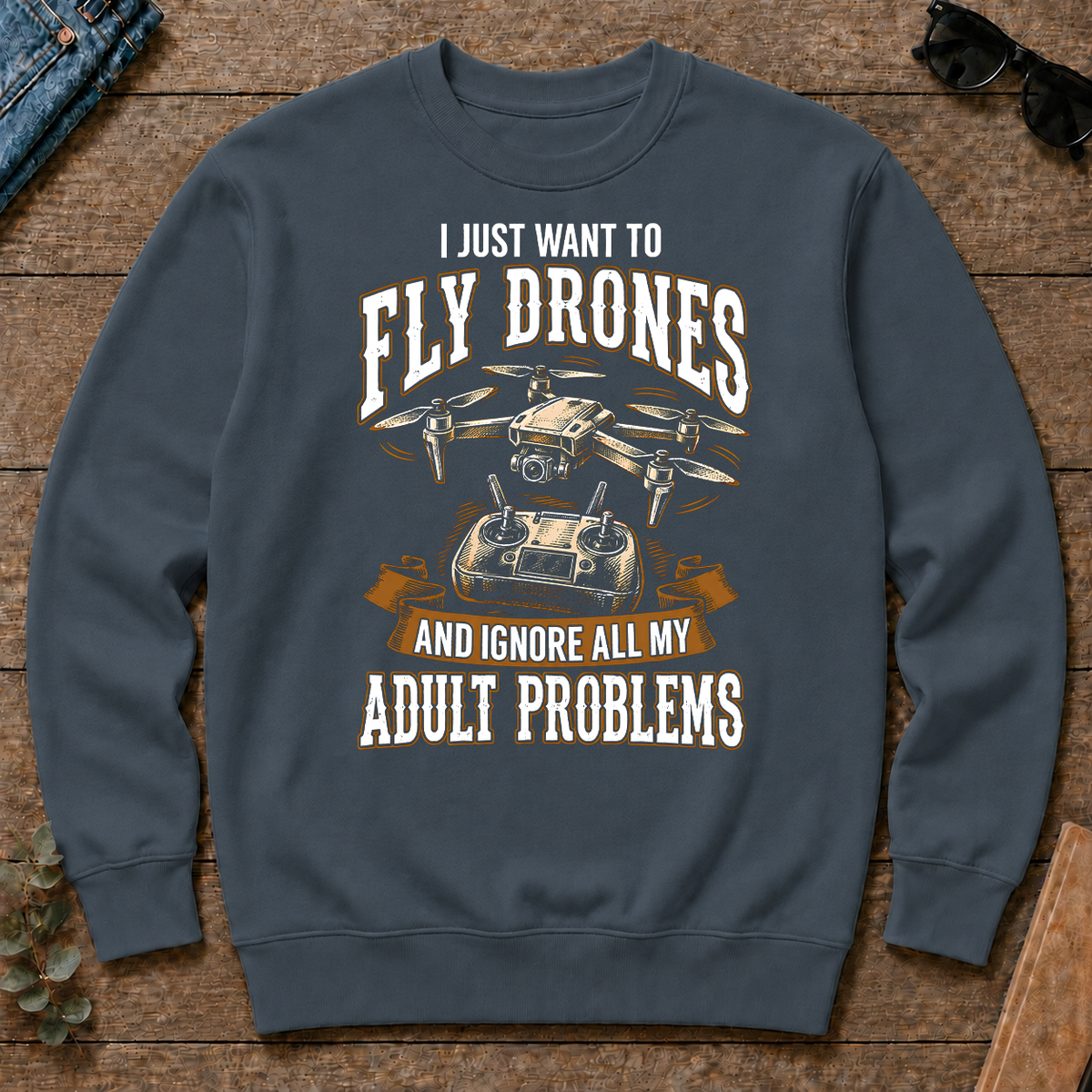Vintage Black I Just Want To Fly Drones - dark-heather - CS2D-DarkHeather
