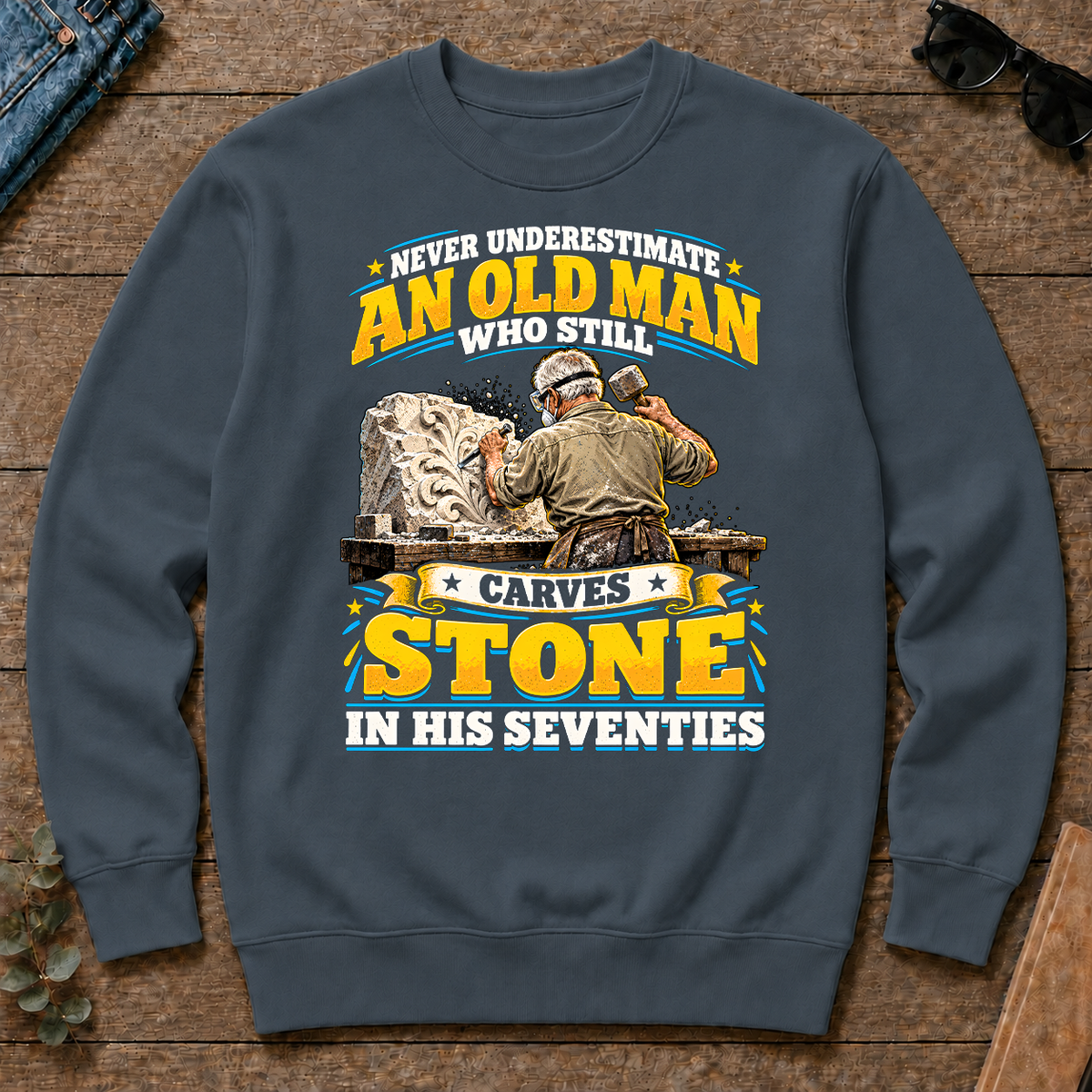 Yellow An Old Man Still Carves Stone In His Seventies - dark-heather - CS2D-DarkHeather