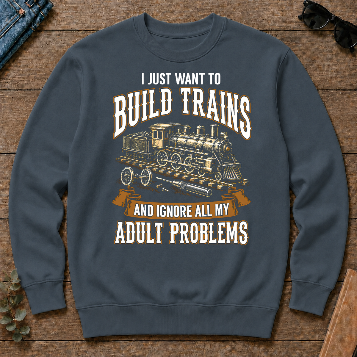 Vintage I Just Want To Build Trains - dark-heather - CS2D-DarkHeather