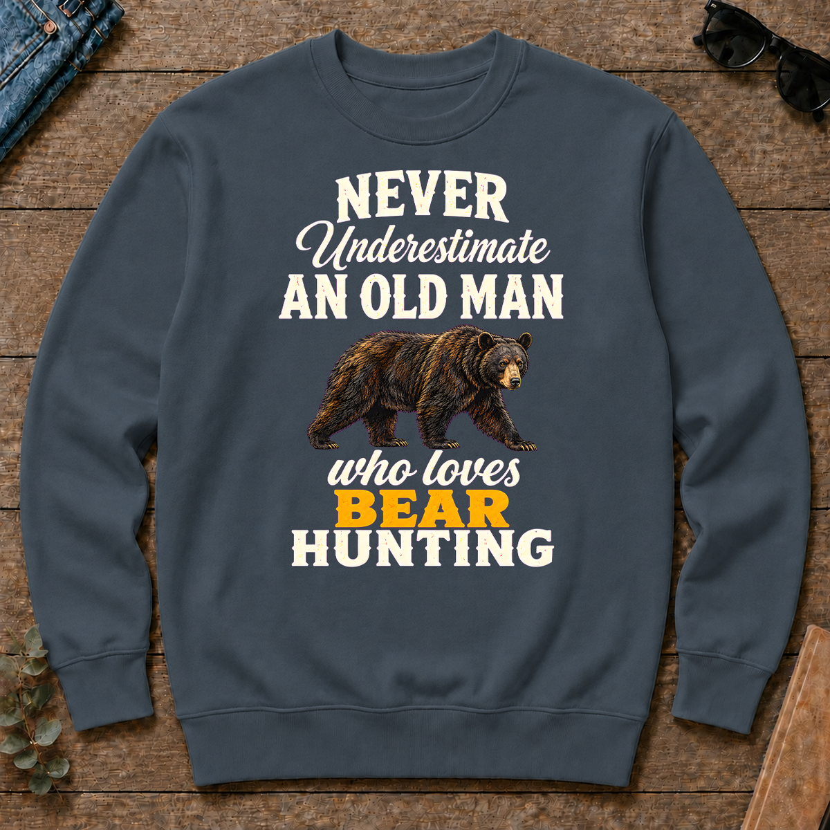 Never Underestimate An Old Man Who Loves Bear Hunting Retro - dark-heather - CS2D-DarkHeather