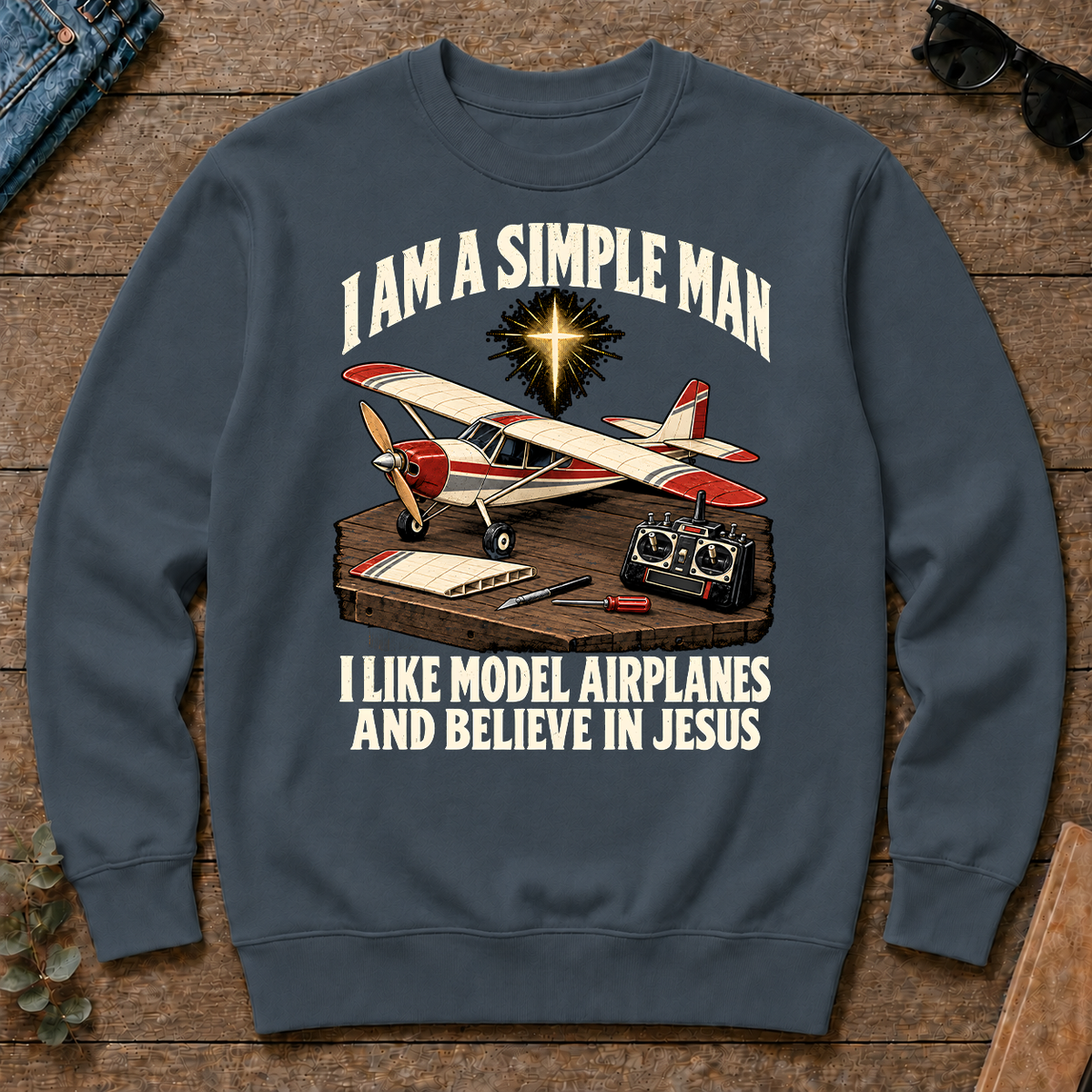 I Like Model Airplanes & Believe In Jesus - dark-heather - CS2D-DarkHeather