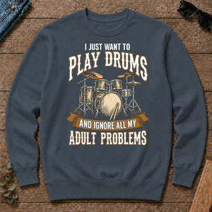 Vintage I Just Want To Play Drums - dark-heather - CS2D-DarkHeather