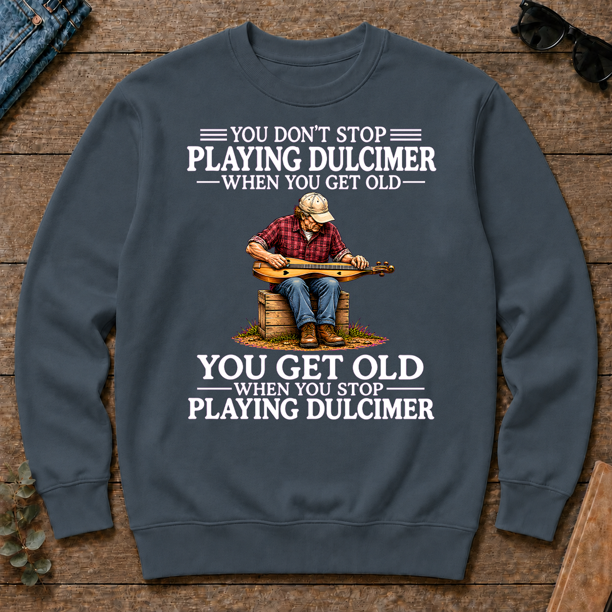 Old Man Don't Stop Playing Playing Dulicimer - dark-heather - CS2D-DarkHeather