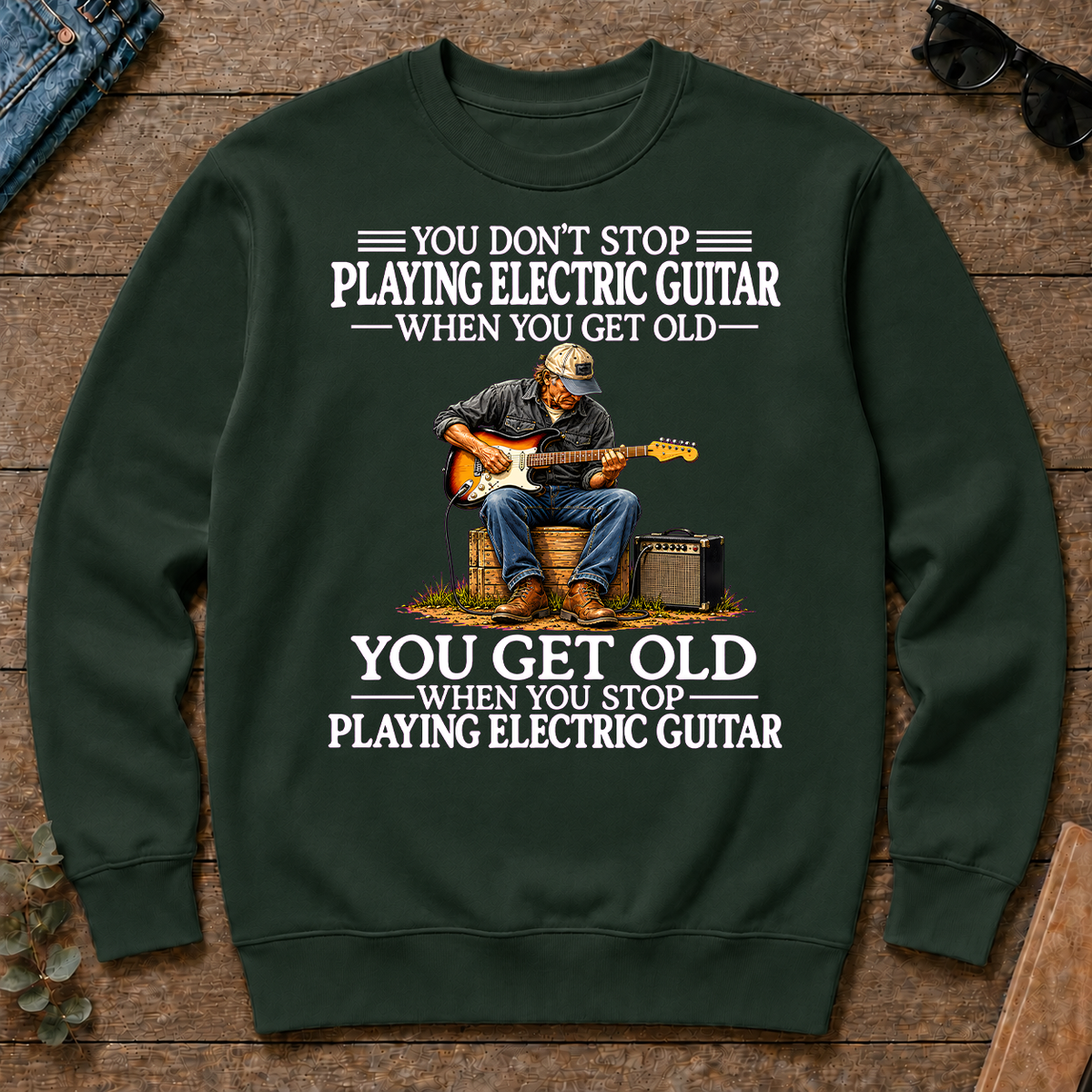 Old Man Don't Stop Playing Electric Guitar - forest-green - CS2D-ForestGreen