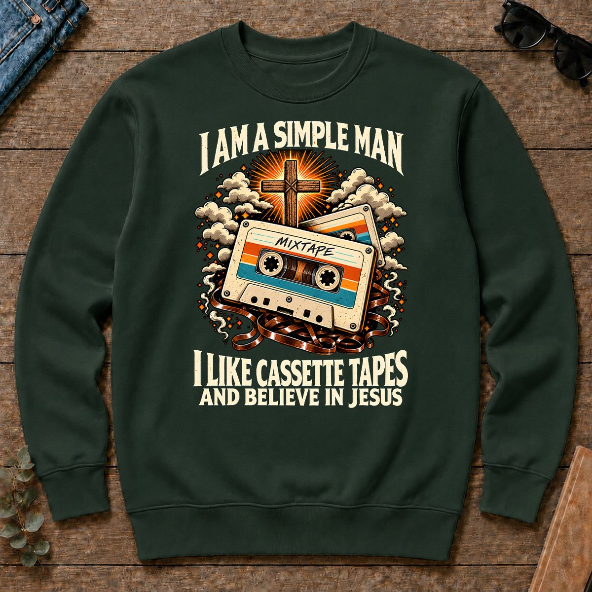 I Like Cassette Tapes & Believe In Jesus - forest-green - CS2D-ForestGreen