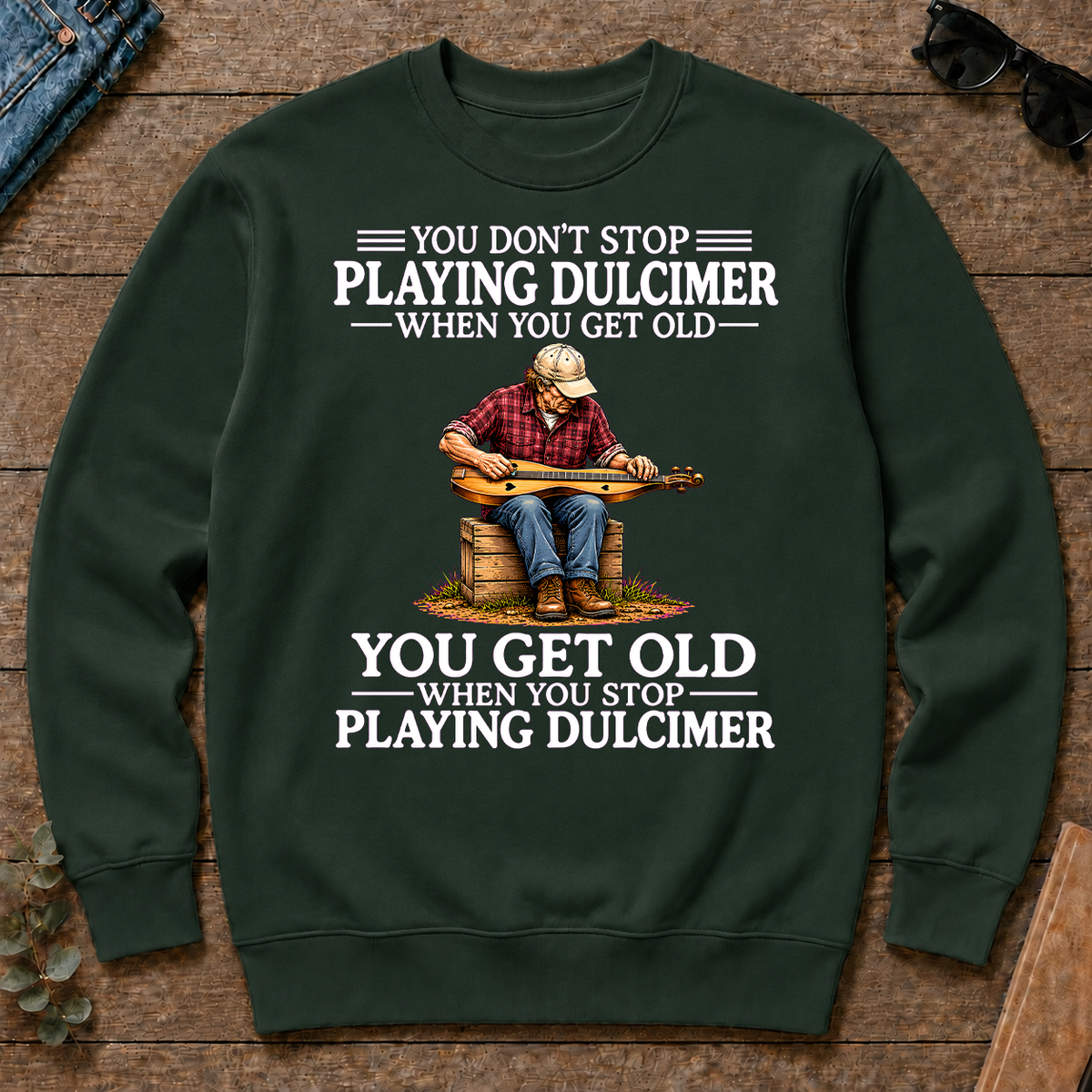 Old Man Don't Stop Playing Playing Dulicimer - forest-green - CS2D-ForestGreen