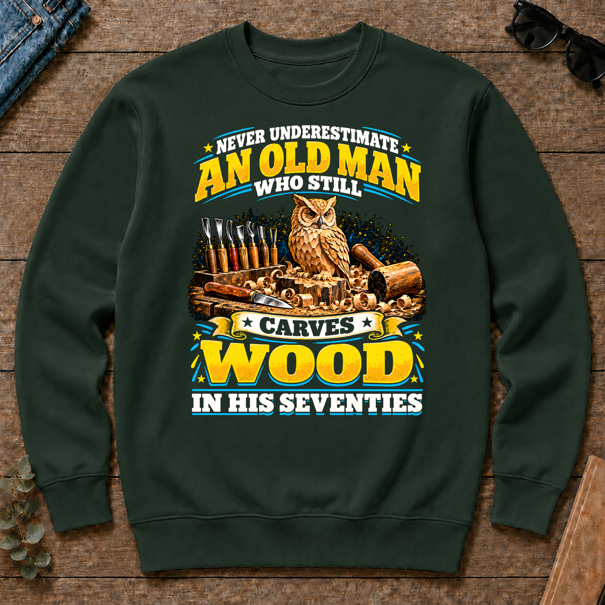 Yellow An Old Man Still Carves Wood In His Seventies - forest-green - CS2D-ForestGreen