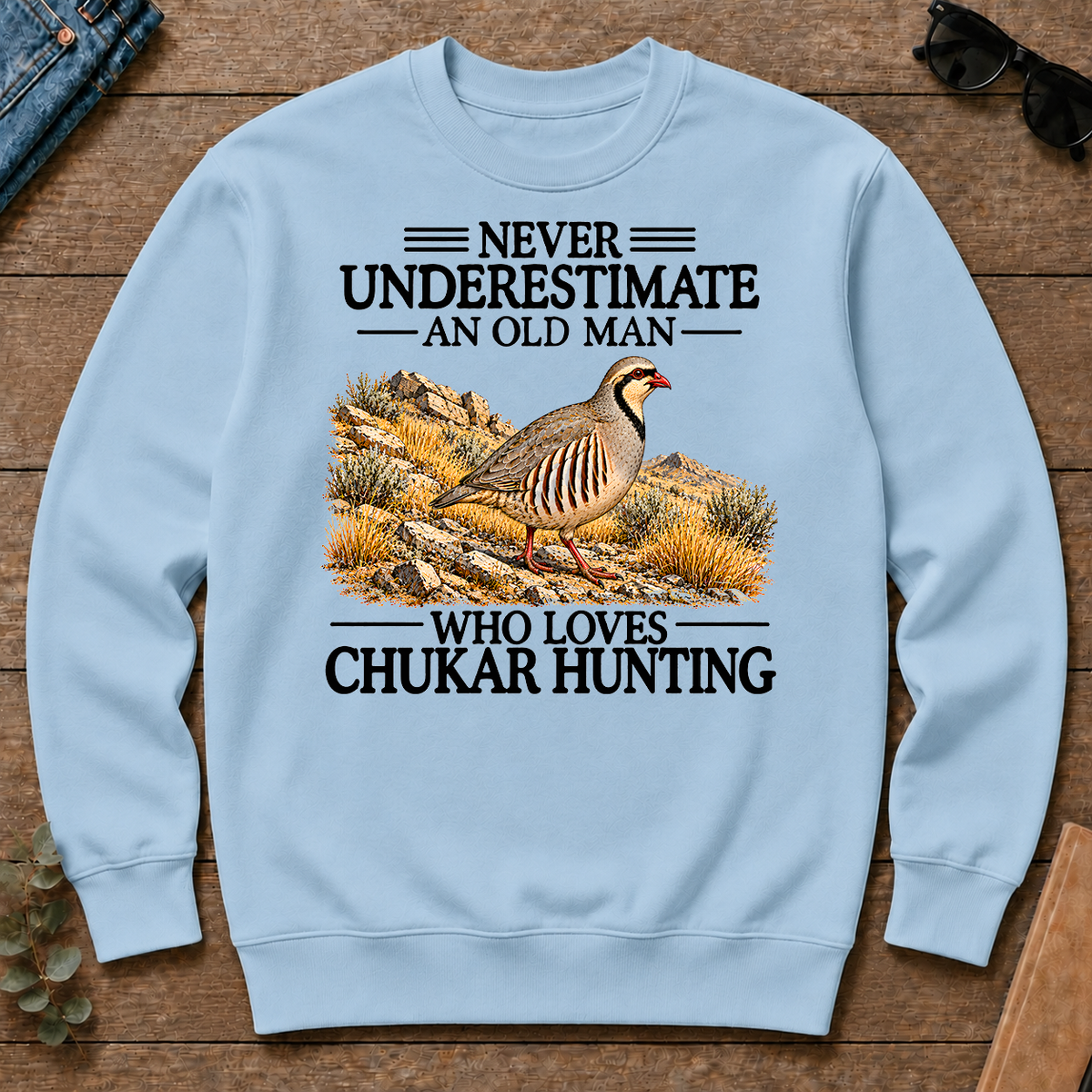 Never Underestimate An Old Man Who Loves Chukar Hunting - light-blue - CS2D-LightBlue