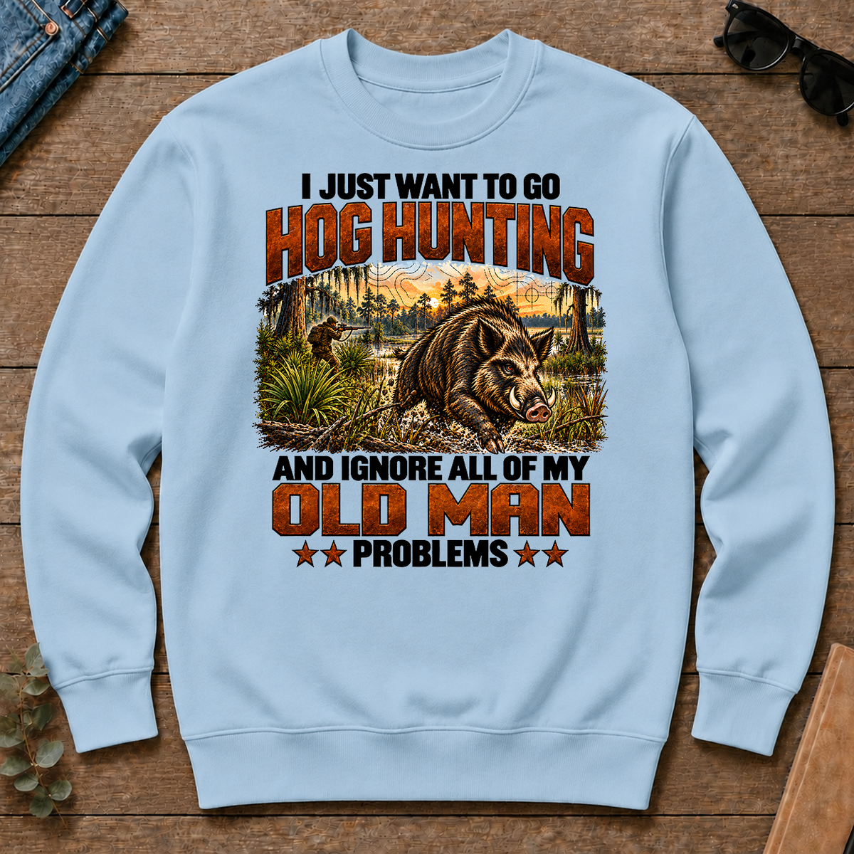 I Just Want To Go Hog Hunting Vintage - light-blue - CS2D-LightBlue