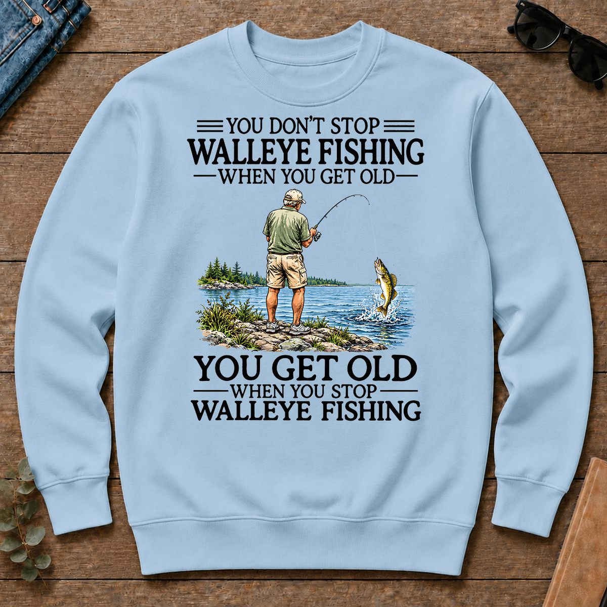 Don't Stop Walleye Fishing Vintage - light-blue - CS2D-LightBlue