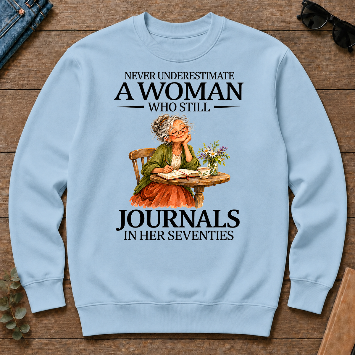 Funny A Woman Still Journals In Her Seventies - light-blue - CS2D-LightBlue