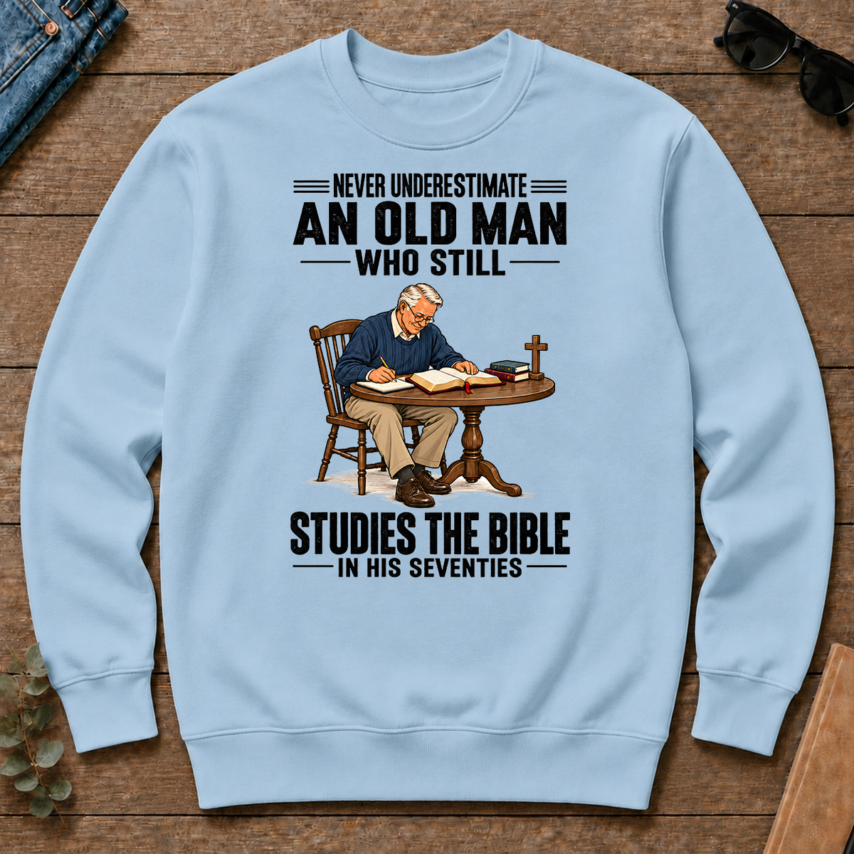 An Old Man Still Studies The Bible In His 70s - light-blue - CS2D-LightBlue