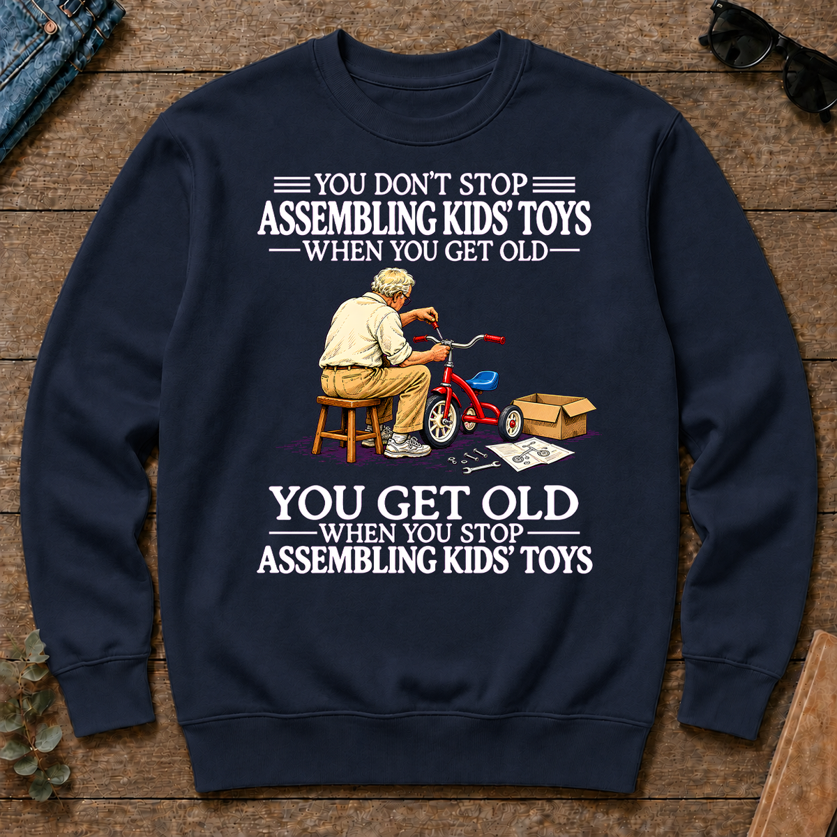 Old Man Don't Stop Assembling Kids Toys - navy - CS2D-Navy