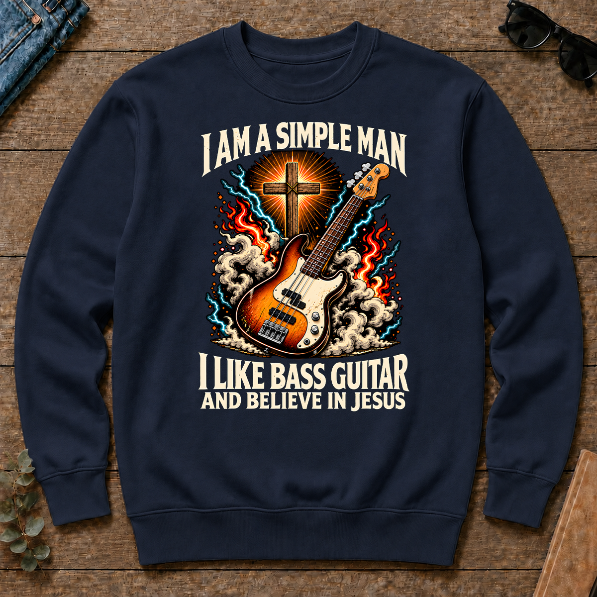 I Like Bass Guitar & Believe In Jesus - navy - CS2D-Navy