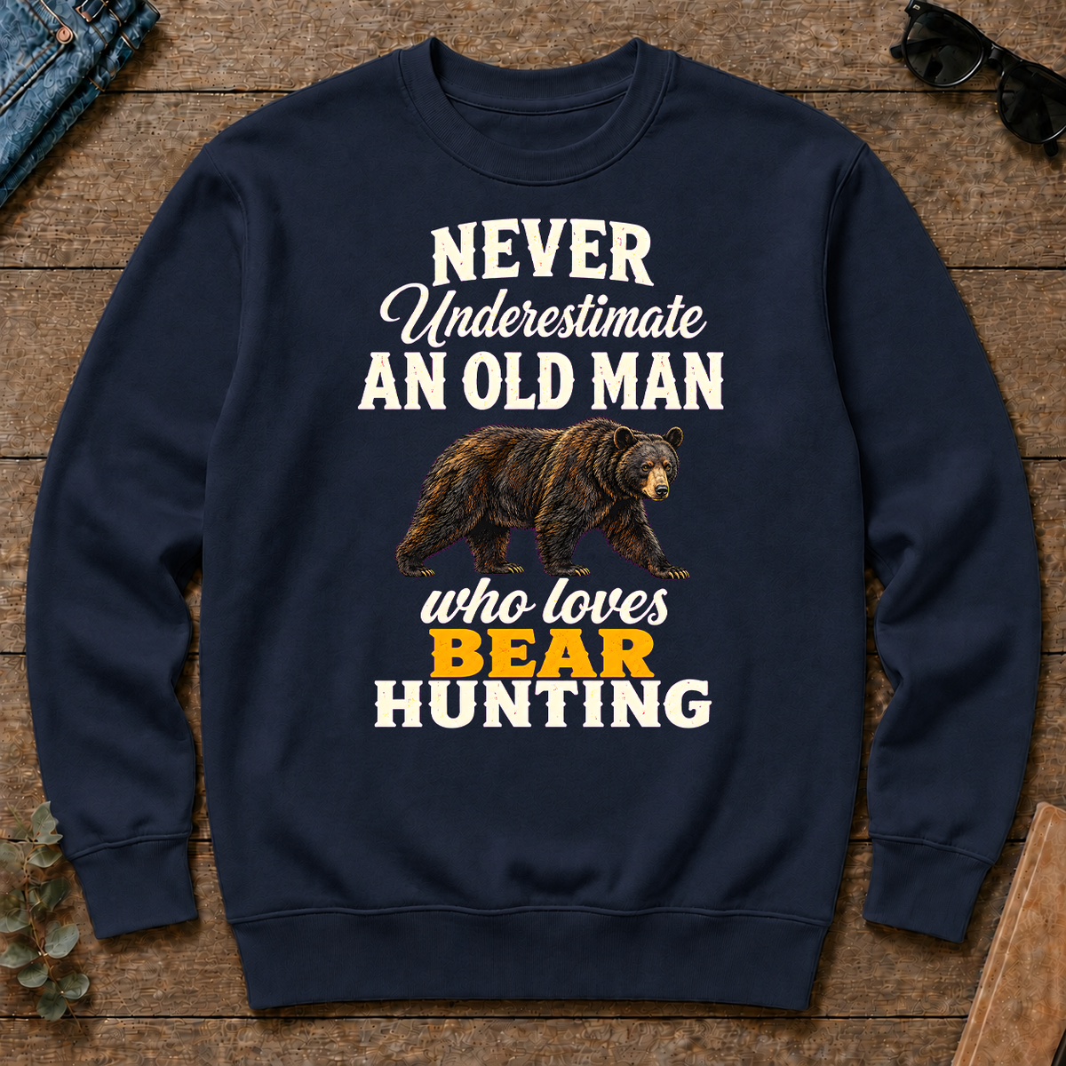 Never Underestimate An Old Man Who Loves Bear Hunting Retro - navy - CS2D-Navy