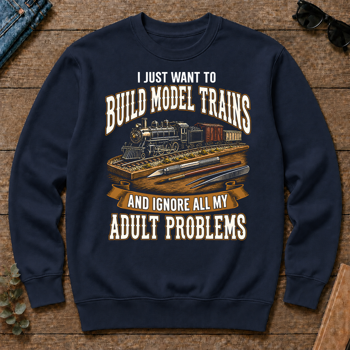 Vintage I Just Want To Build Model Trains - navy - CS2D-Navy