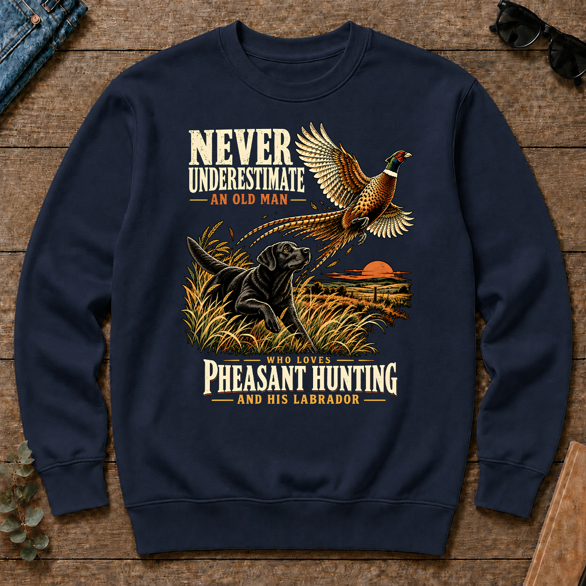 Never Underestimate An Old Man Loves Pheasant Hunting And His Labrador - navy - CS2D-Navy