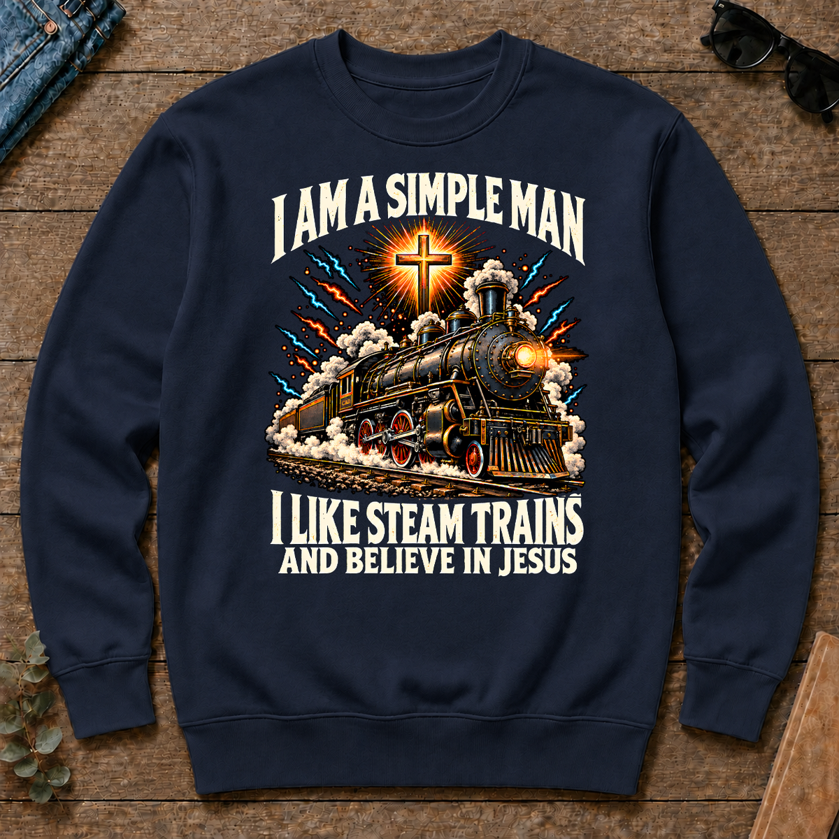 I Like Steam Trains & Believe In Jesus - navy - CS2D-Navy