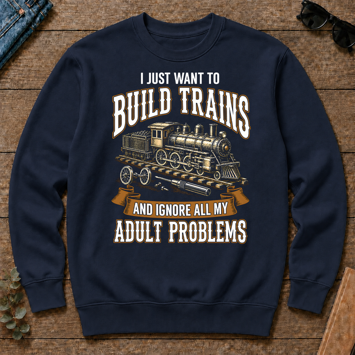 Vintage I Just Want To Build Trains - navy - CS2D-Navy