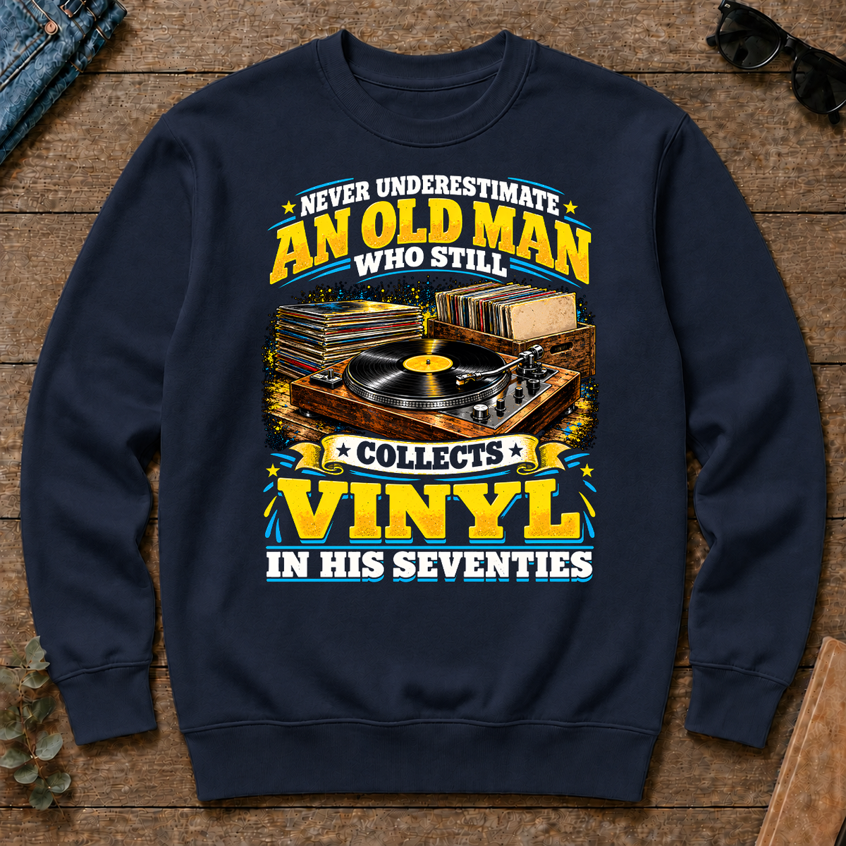 Yellow An Old Man Still Collects Vinyl In His Seventies - navy - CS2D-Navy