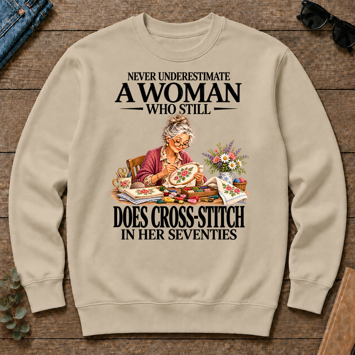 Funny A Woman Still Does Cross-Stitch In Her Seventies - sand - CS2D-Sand