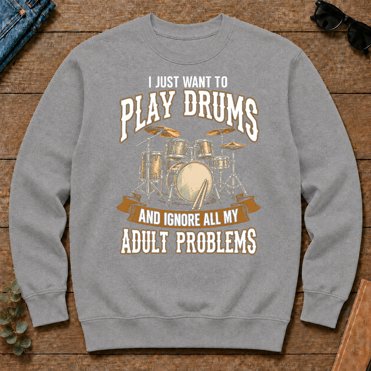 Vintage I Just Want To Play Drums - sport-grey - CS2D-SportGrey