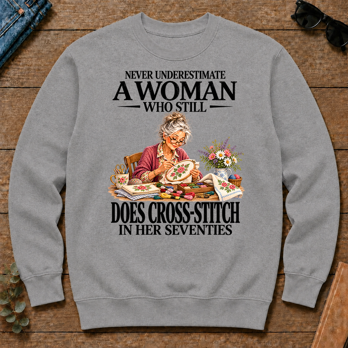 Funny A Woman Still Does Cross-Stitch In Her Seventies - sport-grey - CS2D-SportGrey