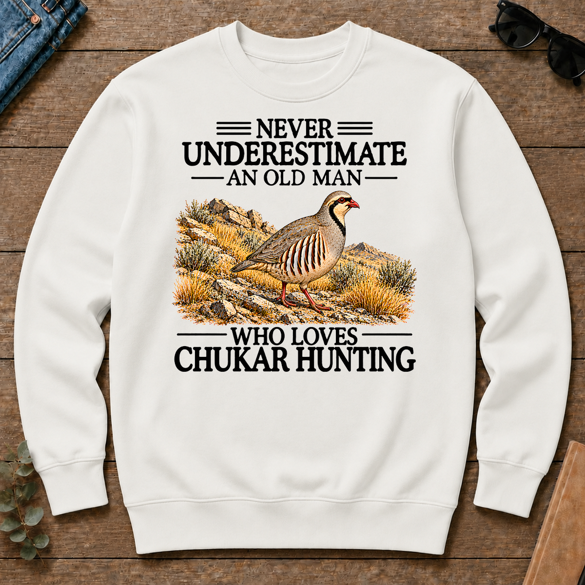 Never Underestimate An Old Man Who Loves Chukar Hunting - white - CS2D-White
