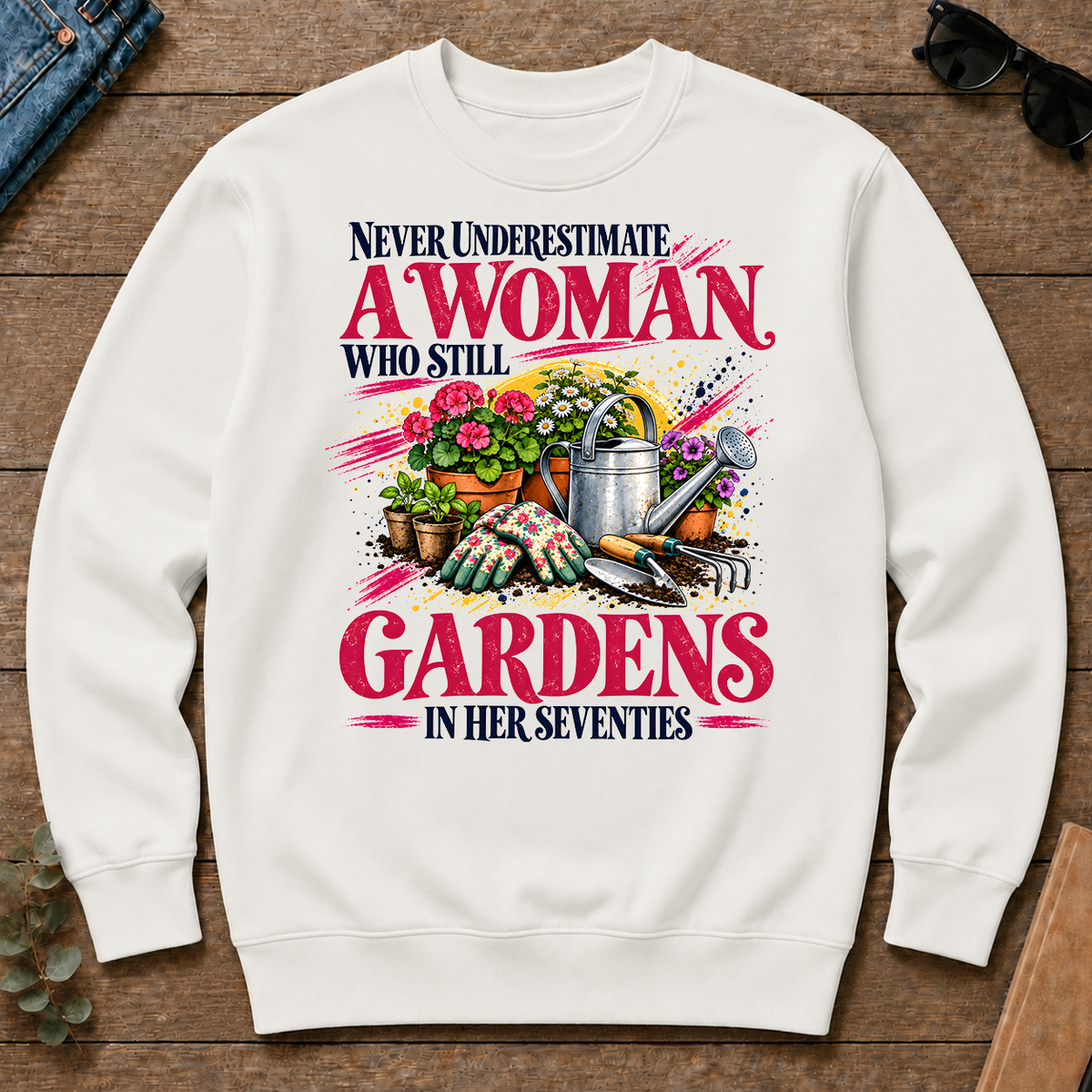 A Woman Still Gardens In Her Seventies - white - CS2D-White