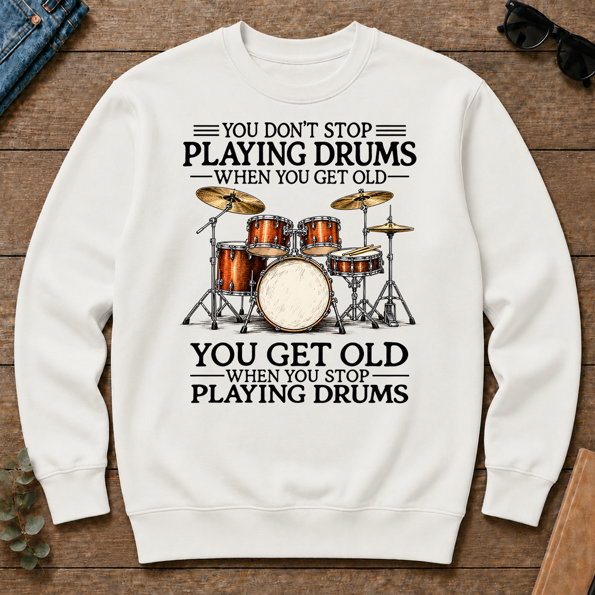 Don't Stop Playing Playing Drums Vintage Art - white - CS2D-White