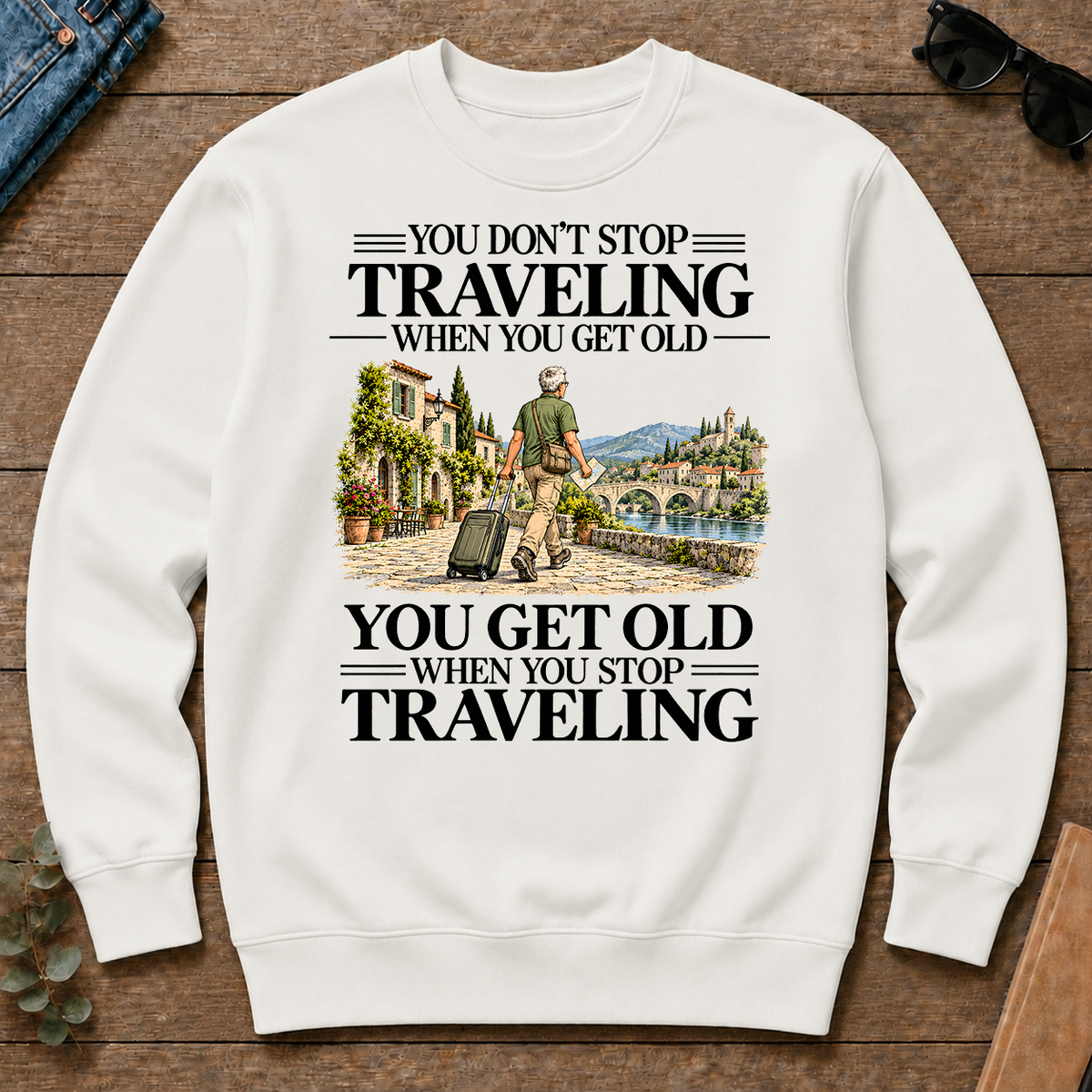 Don't Stop Traveling Vintage Art - white - CS2D-White