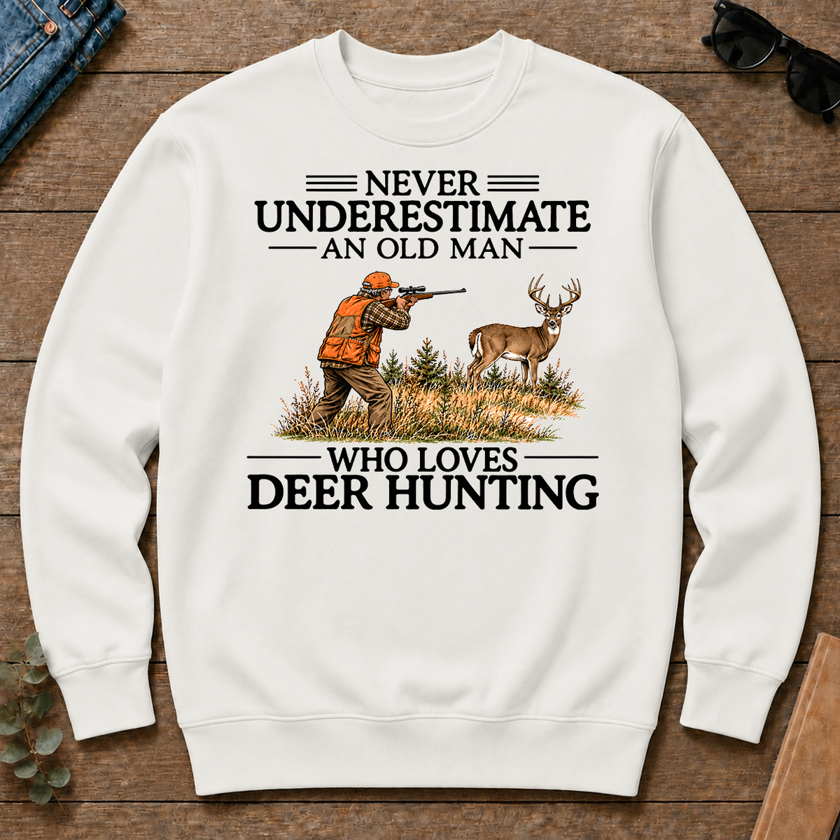 Never Underestimate An Old Man Deer Hunting - white - CS2D-White