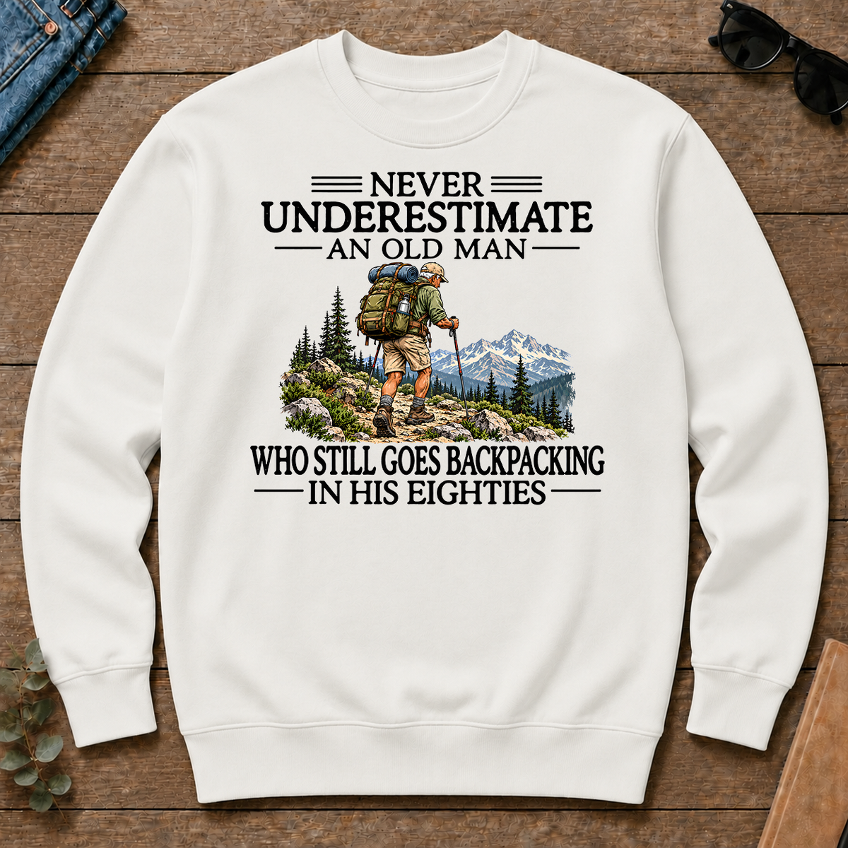 Never Underestimate An Old Man Backpacking 80s - white - CS2D-White