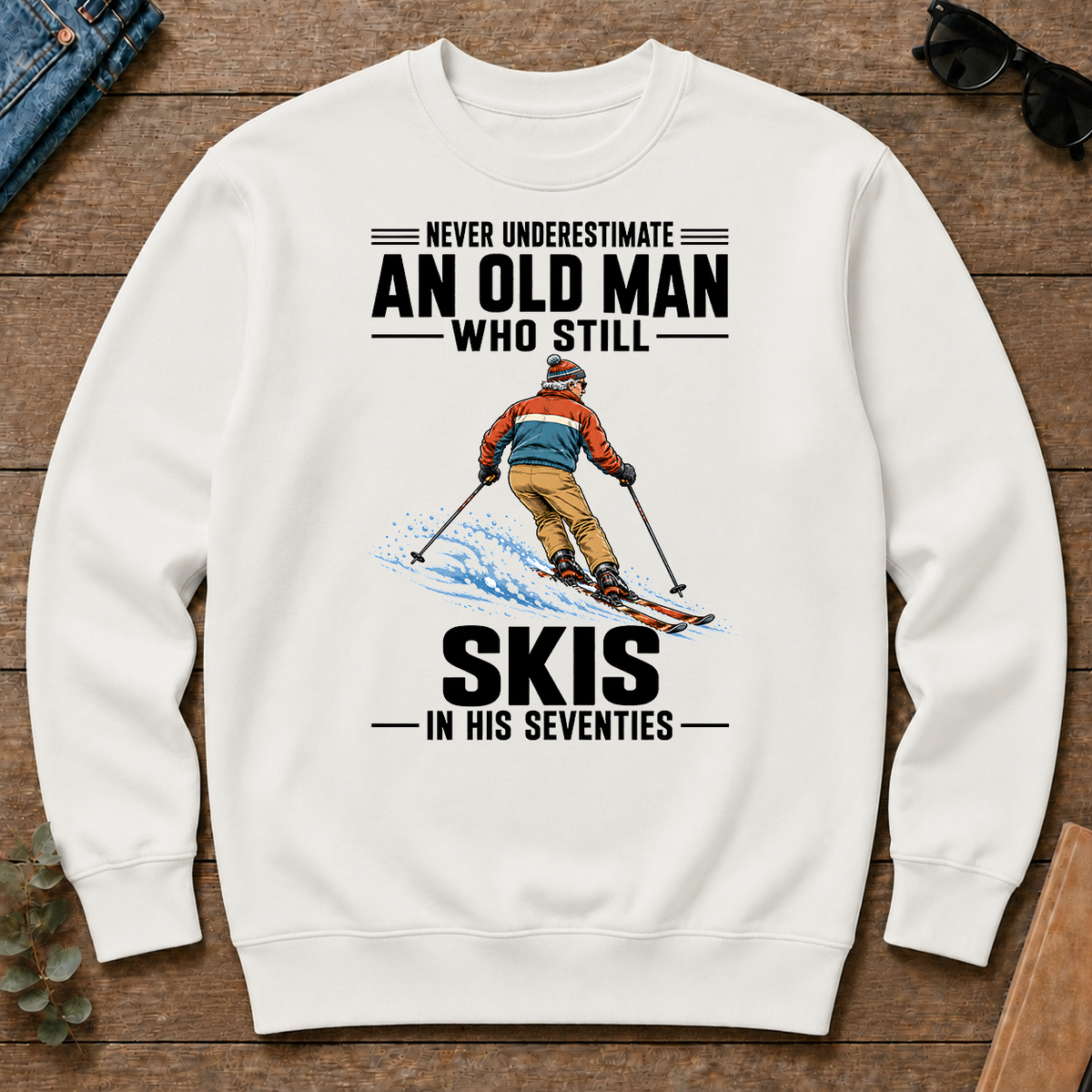 Never Underestimate An Old Man Skis In His 70s - white - CS2D-White