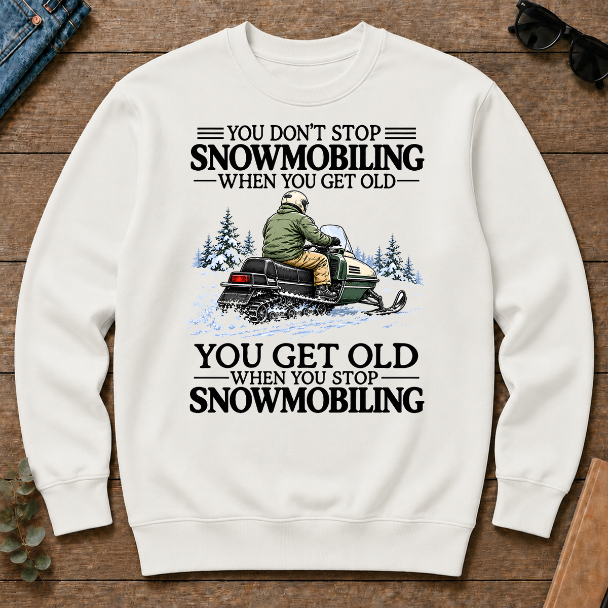 Don't Stop Snowmobiling Vintage Art - white - CS2D-White