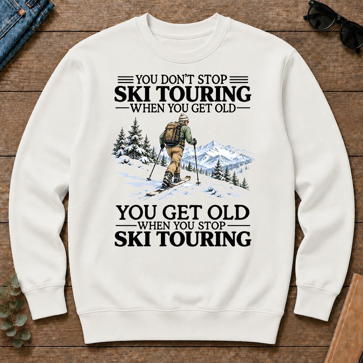 Don't Stop Ski Touring Vintage Art - white - CS2D-White