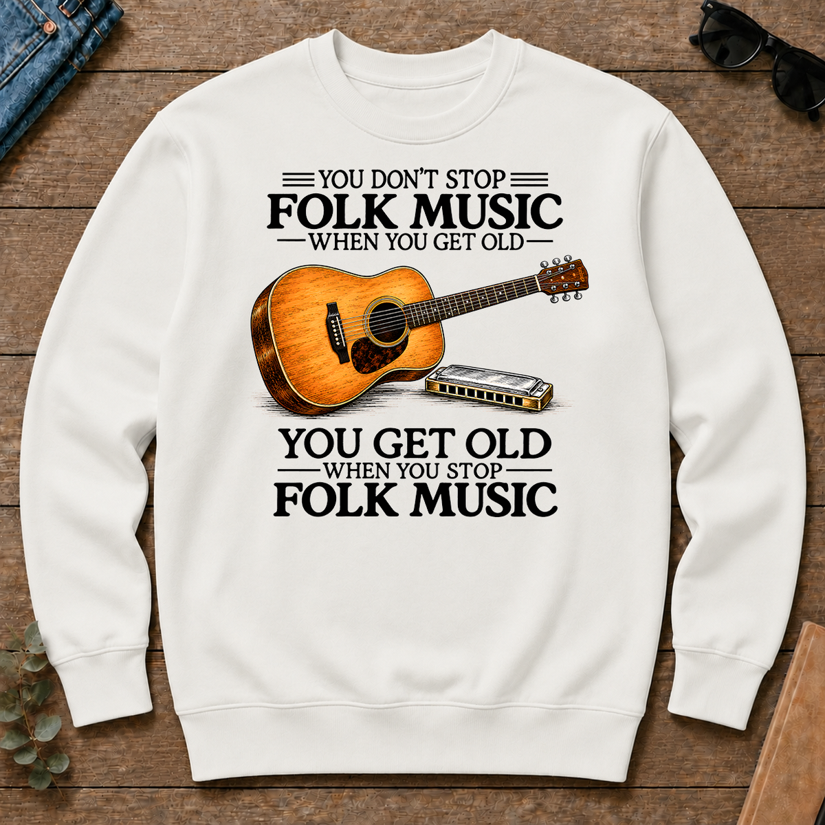 Don't Stop Playing Folk Music Vintage Art - white - CS2D-White