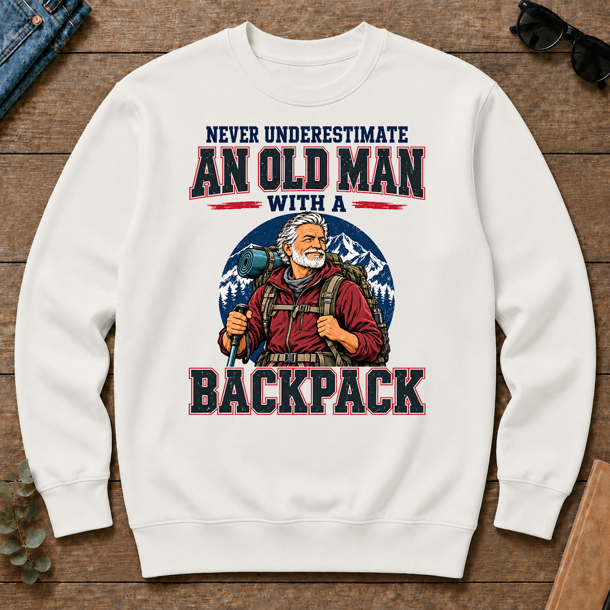 Never Underestimate An Old Man With A Backpack - white - CS2D-White