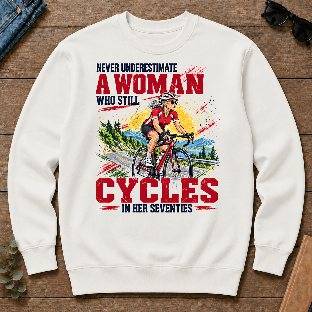A Woman Still Cycles In Her 70s - white - CS2D-White
