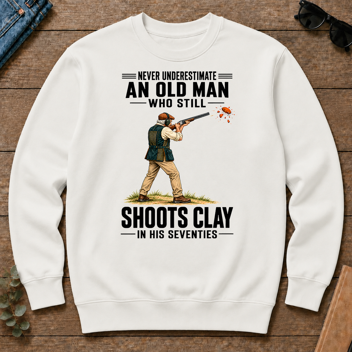 Never Underestimate An Old Man Shoots Clay In His 70s - white - CS2D-White