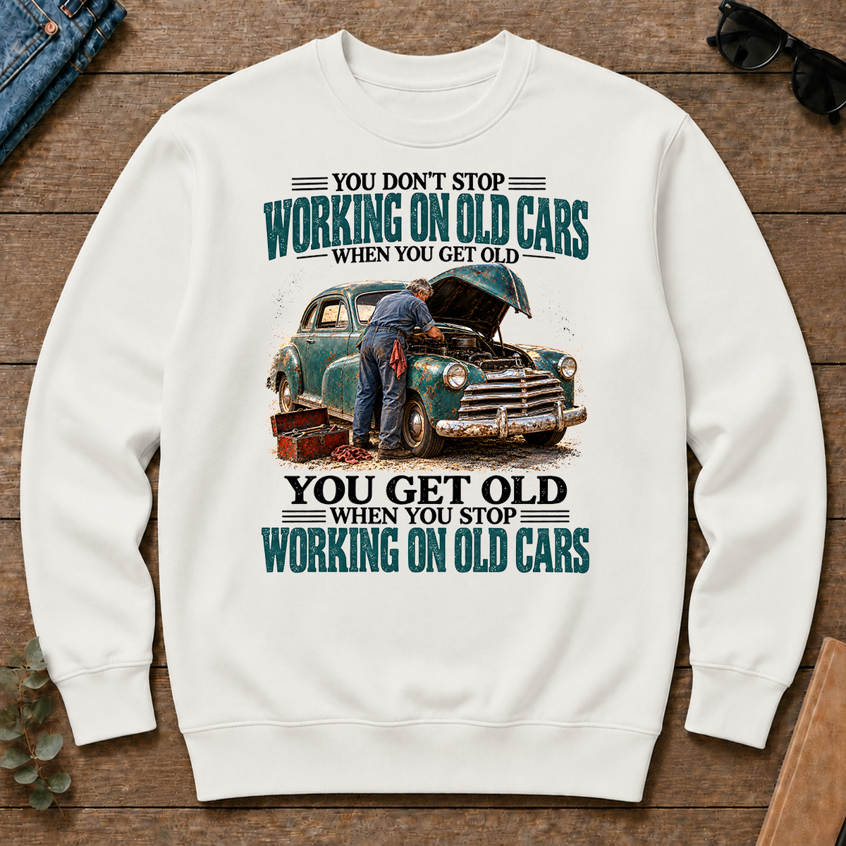 Working On Old Cars You Get Old When You Stop - white - CS2D-White