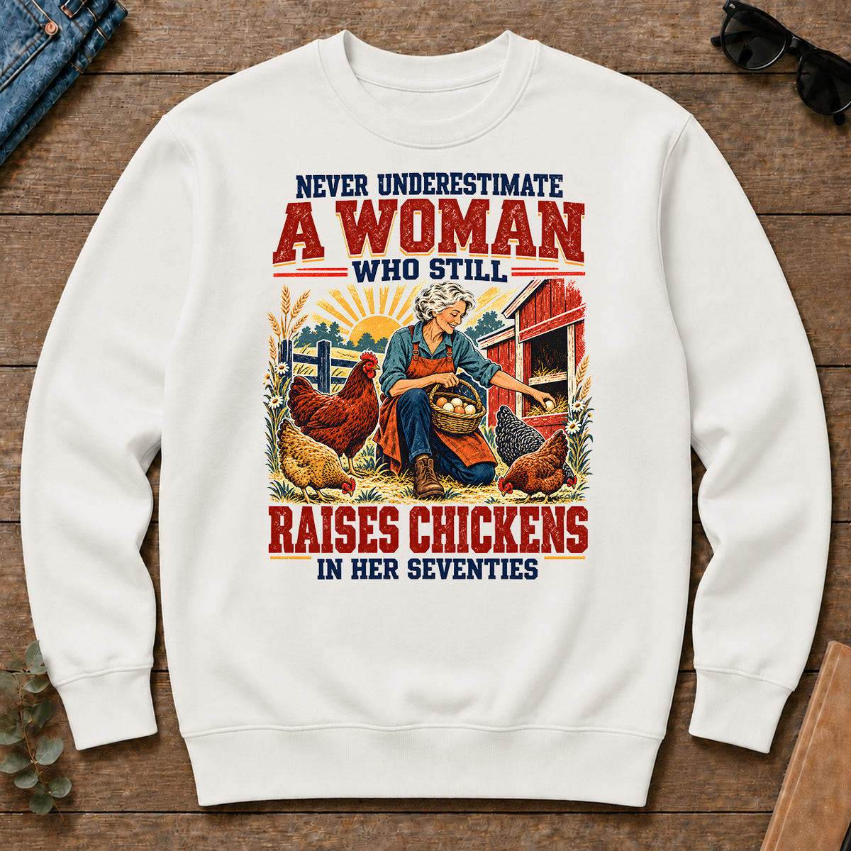Never Underestimate A Woman Still Raises Chickens In Her 70s - white - CS2D-White