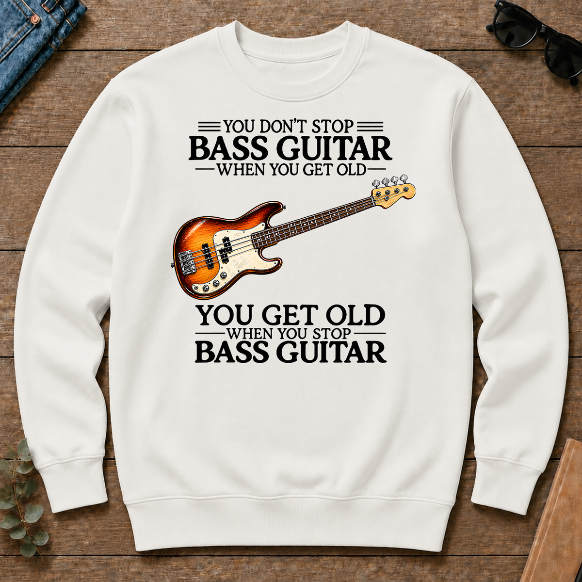 Don't Stop Playing Bass Guitar Vintage Art - white - CS2D-White