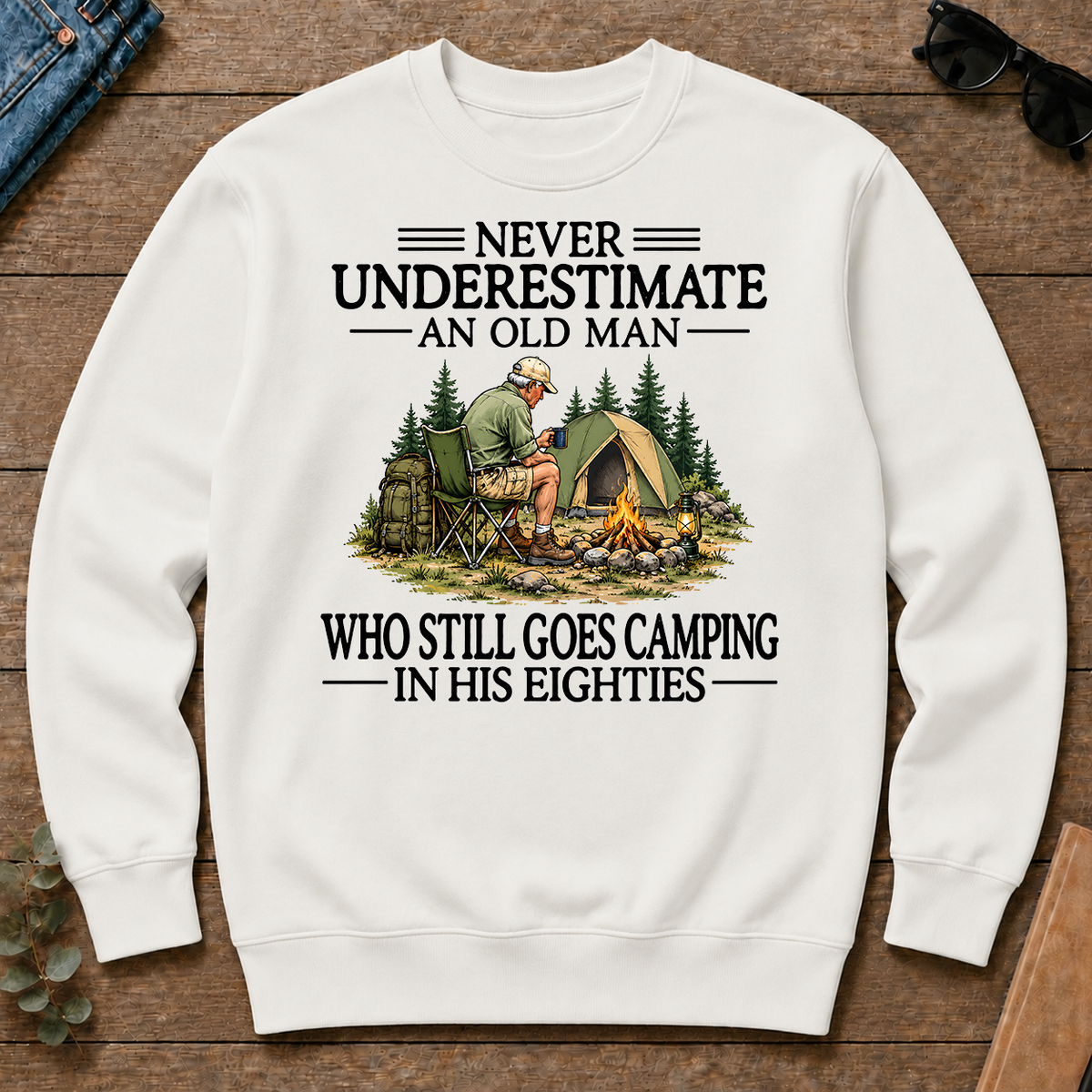 Never Underestimate An Old Man Camping 80s - white - CS2D-White