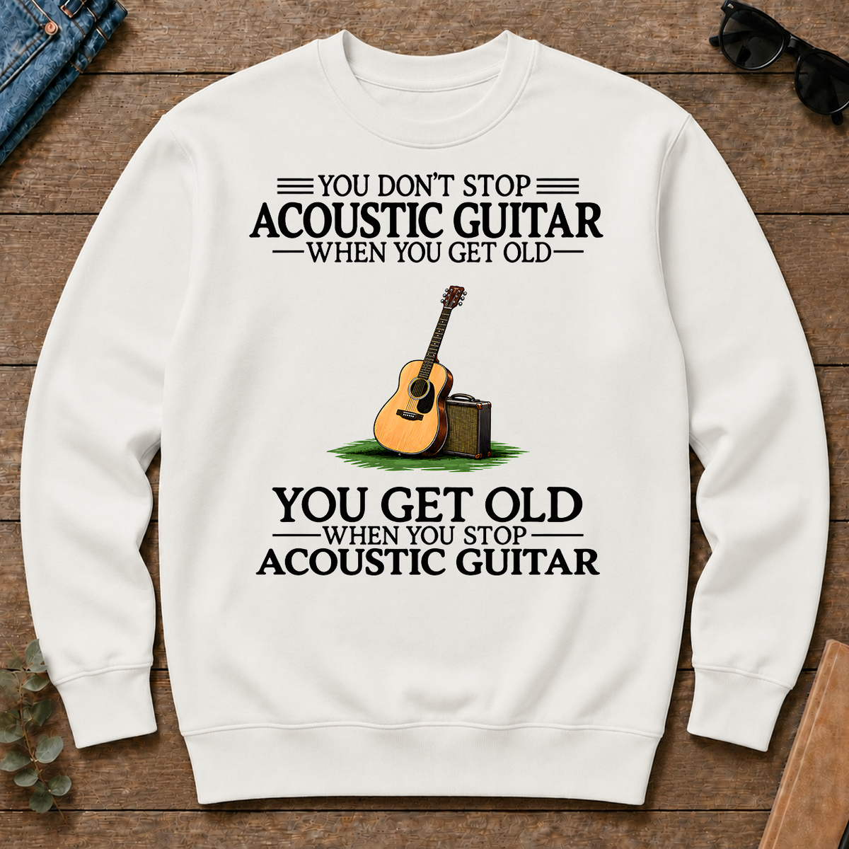 Don't Stop Playing Acoustic Guitar Vintage Art - white - CS2D-White