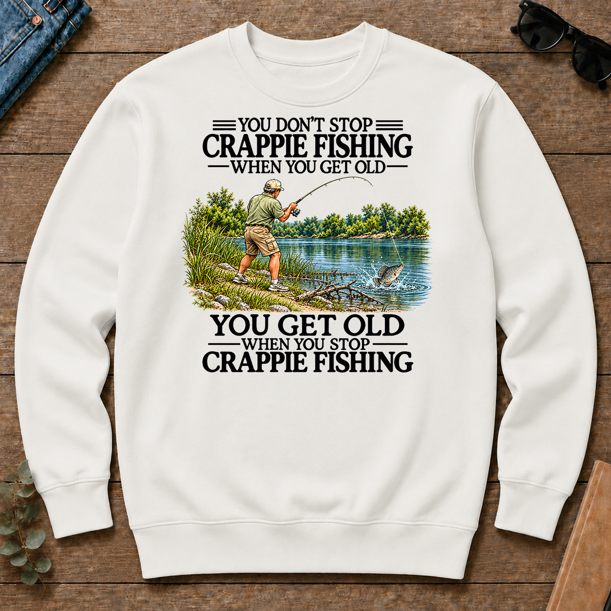 Don't Stop Crappie Fishing Vintage - white - CS2D-White
